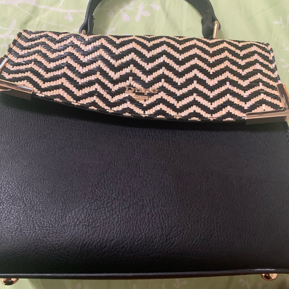 Dune London Black and Cream Satchel with Chevron Design